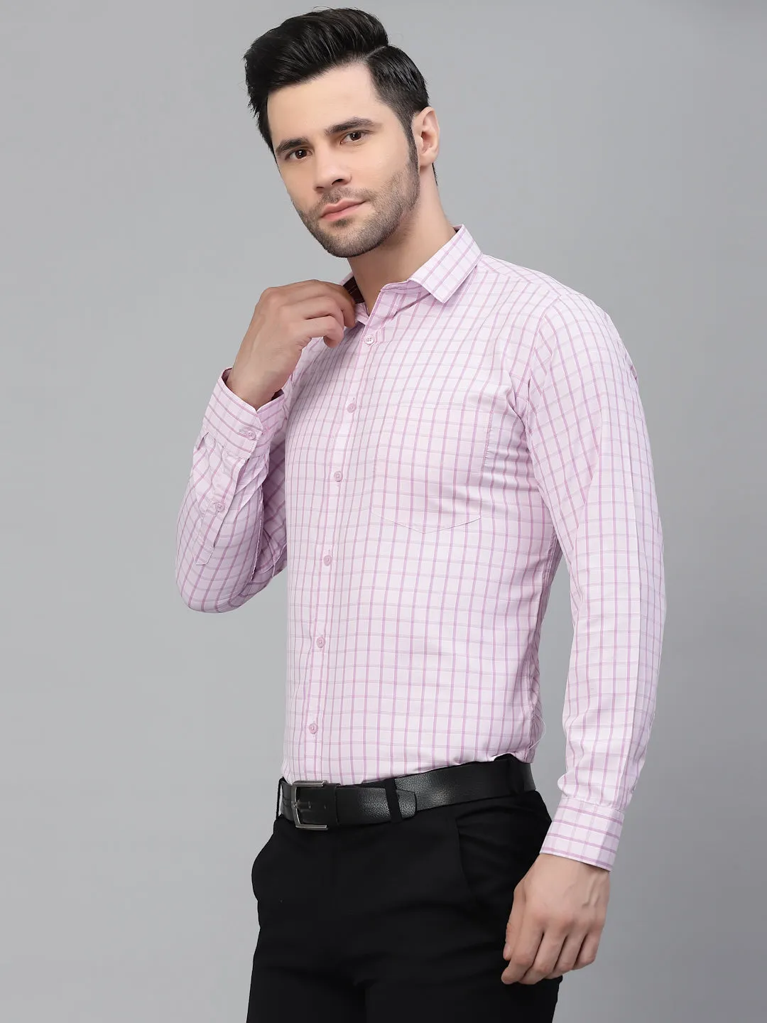 Style Quotient Men Pink Tattersall Checked Polycotton Regular Fit Formal  Shirt