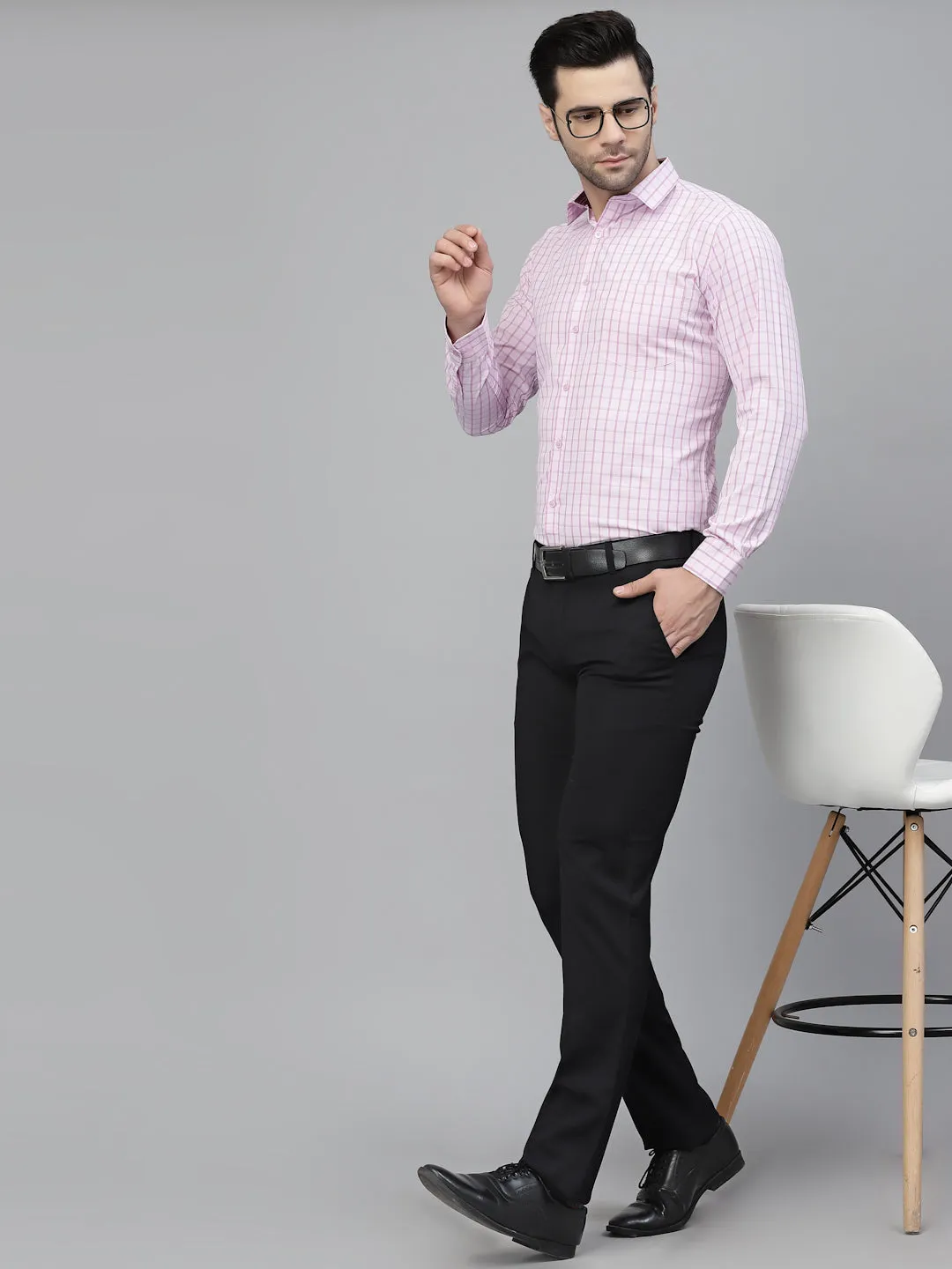 Style Quotient Men Pink Tattersall Checked Polycotton Regular Fit Formal  Shirt