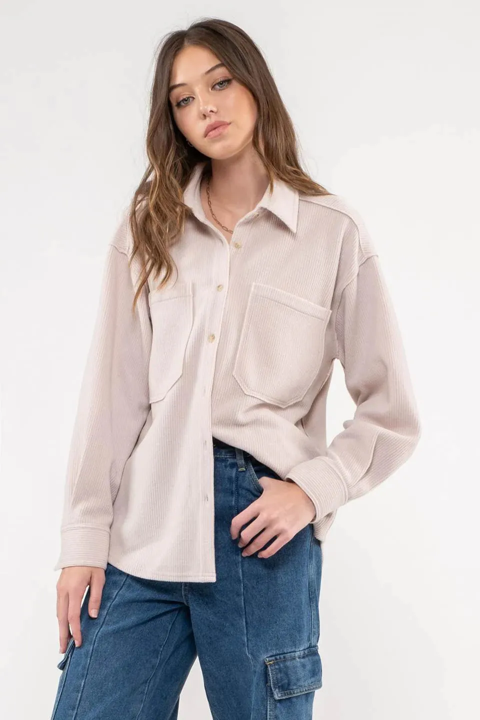 The Addison Ribbed Button Up Top