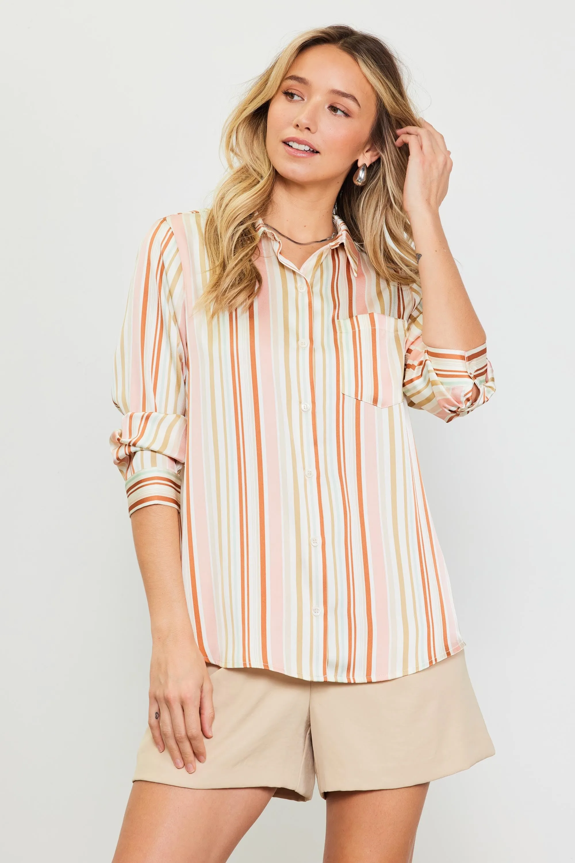 The Jolie Satin Striped Button Down