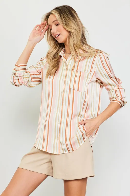 The Jolie Satin Striped Button Down