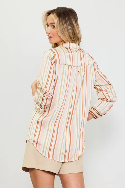 The Jolie Satin Striped Button Down