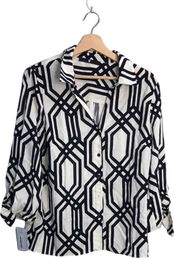 Very Black and White Geometric Print Shirt UK 14