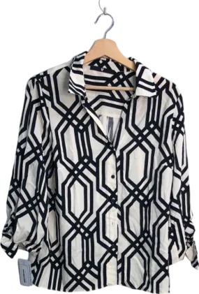 Very Black and White Geometric Print Shirt UK 14