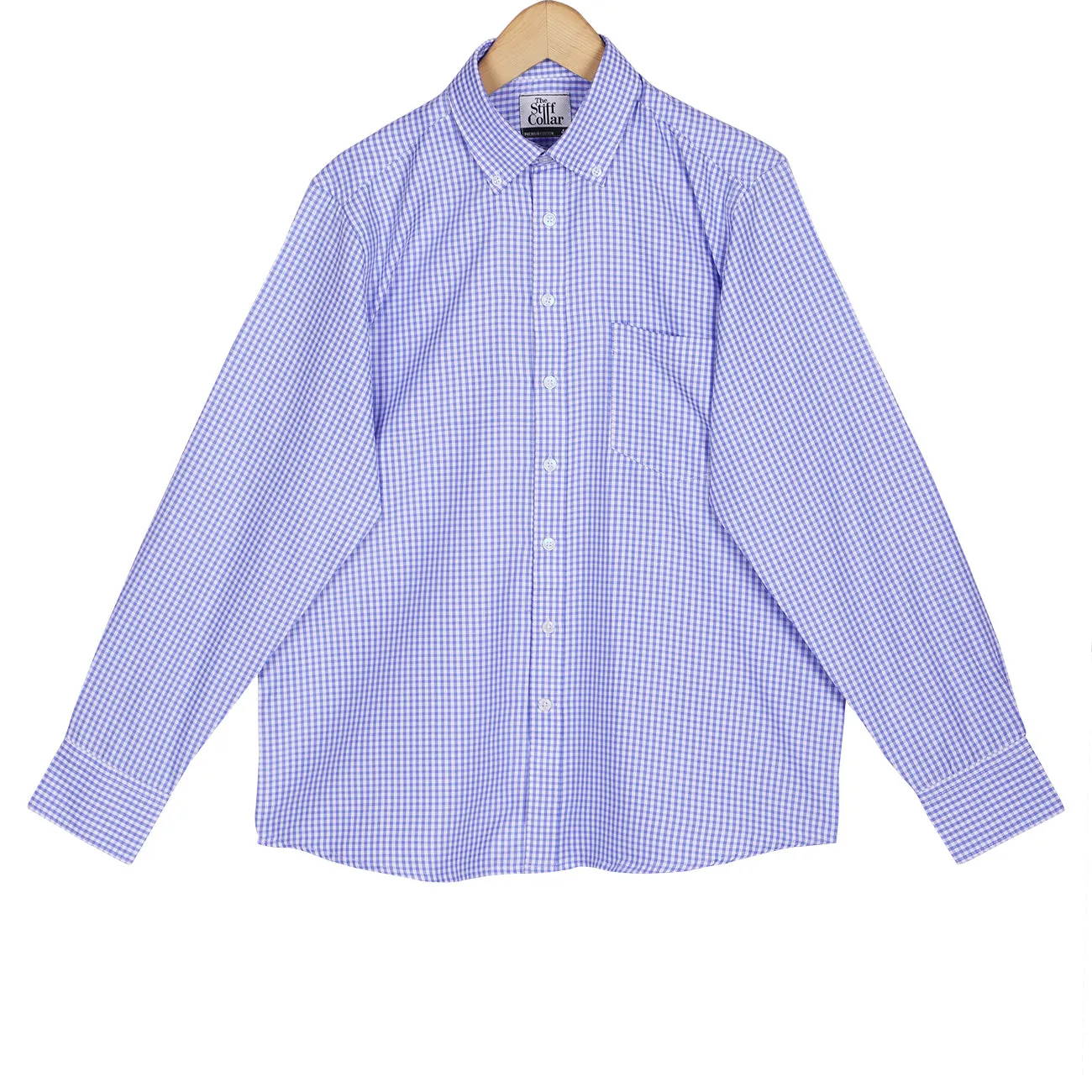 Mens Vichy Blue Gingham Oxford Check Button-Down Cotton Shirt