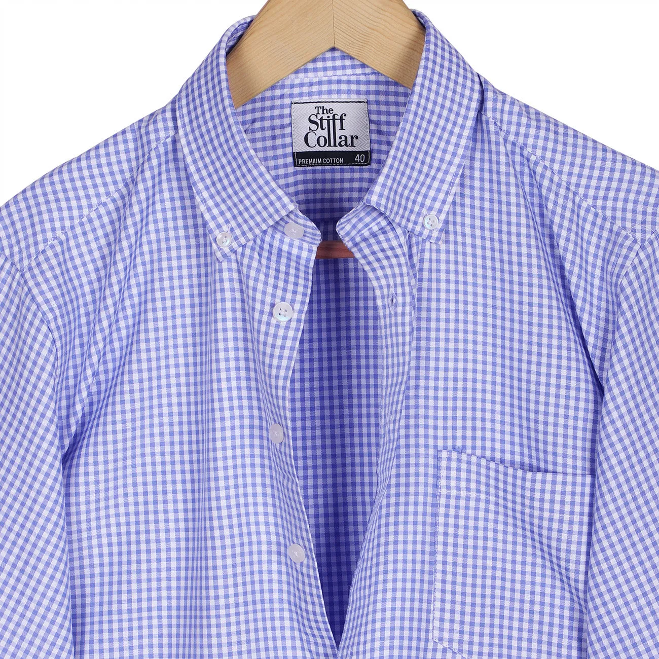 Mens Vichy Blue Gingham Oxford Check Button-Down Cotton Shirt