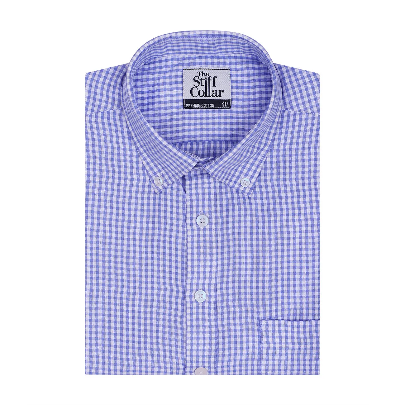 Mens Vichy Blue Gingham Oxford Check Button-Down Cotton Shirt