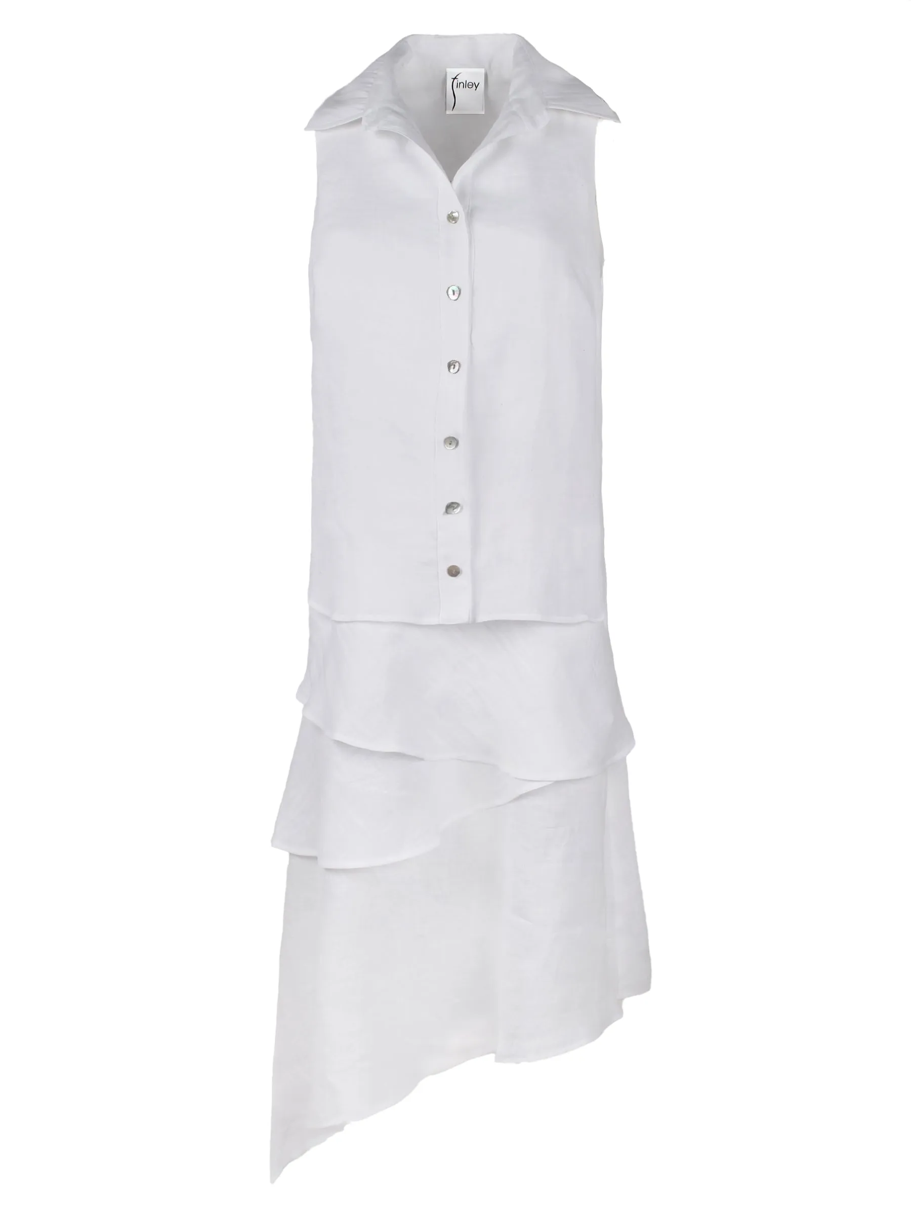 Washed Linen Long Jasmine Tiered White Maxi Shirt Dress