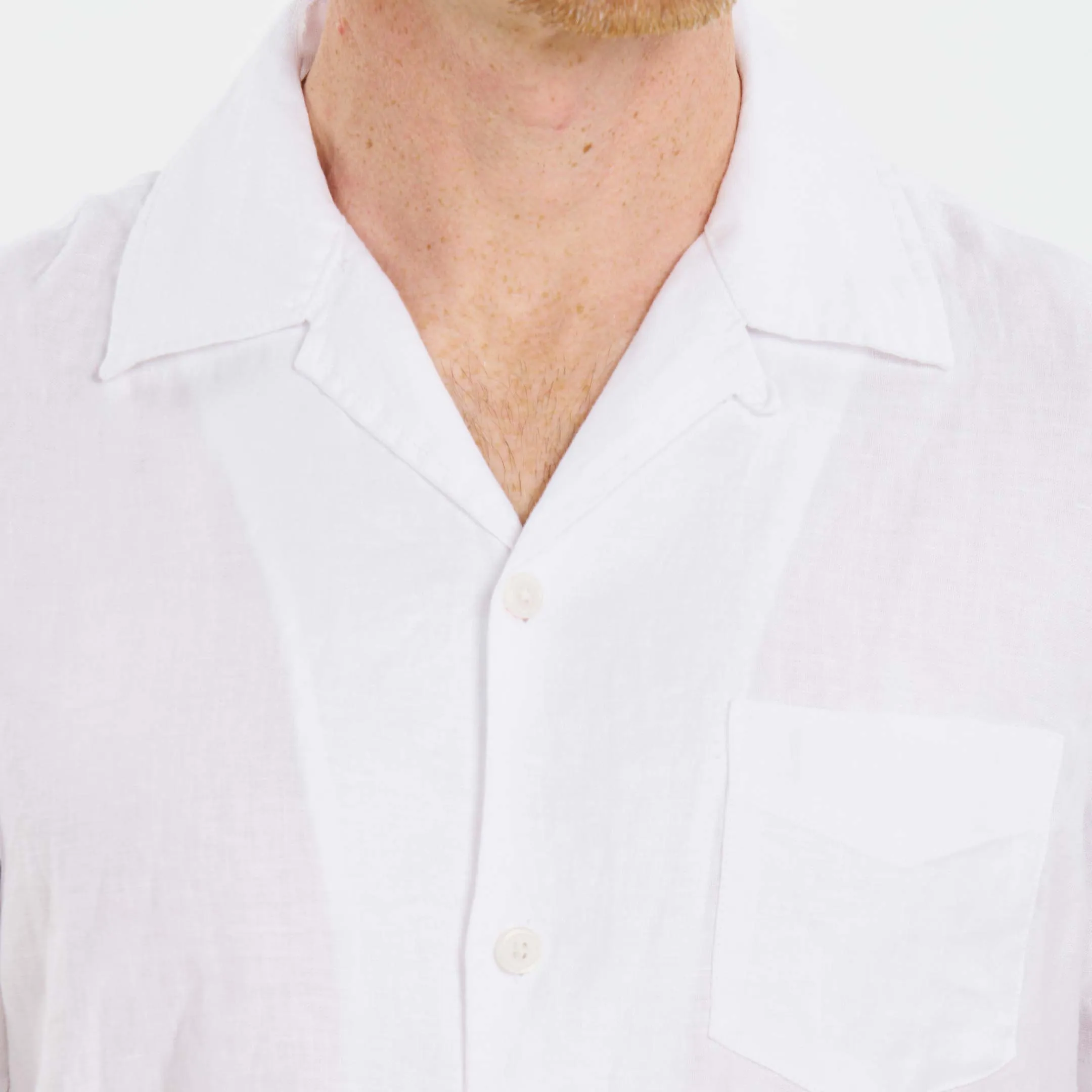 White Linen Camp Collar Short Sleeve Shirt