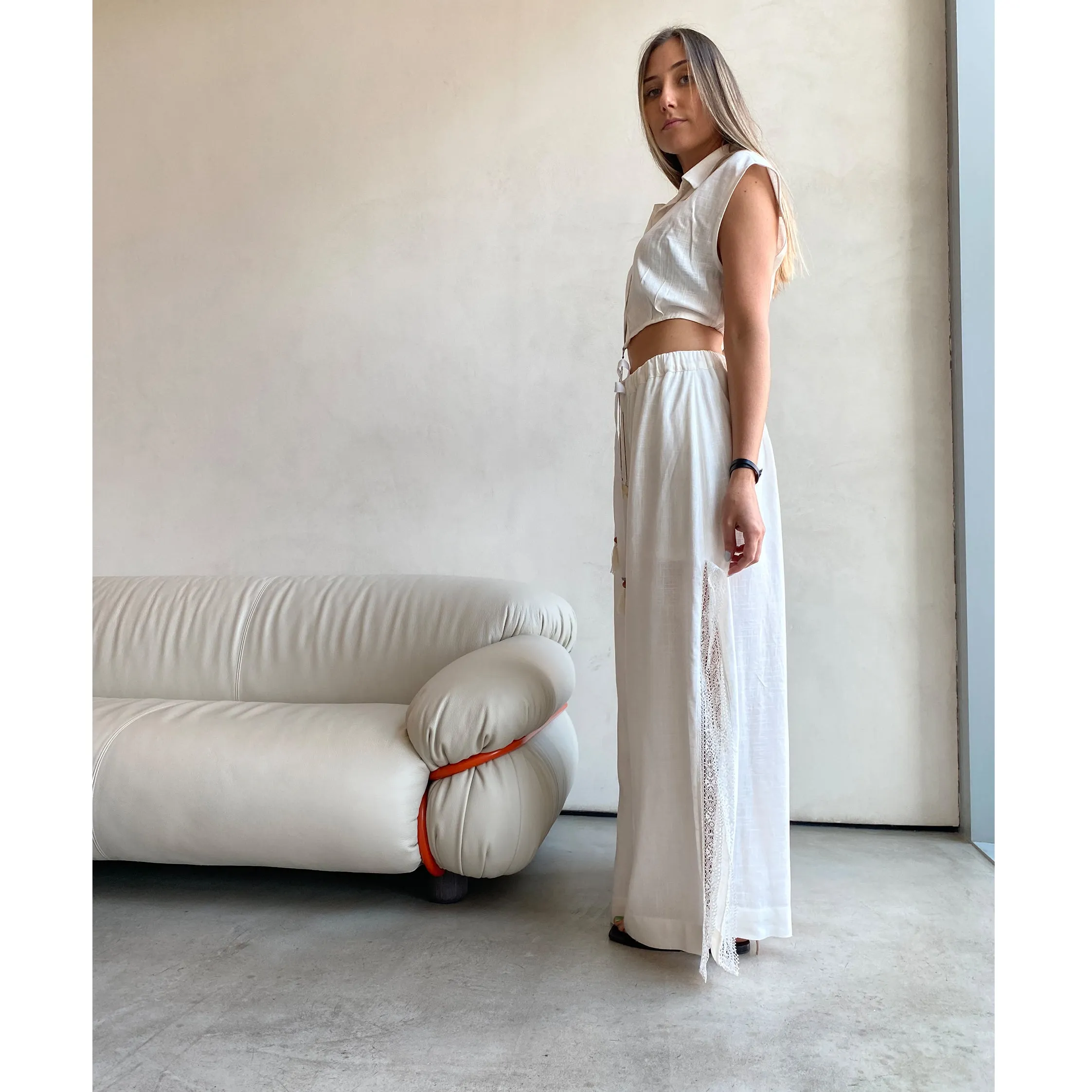 White Linen Crop Shirt with Tassle