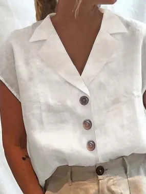 Women's White Cotton Button-Down Shirt Blouse