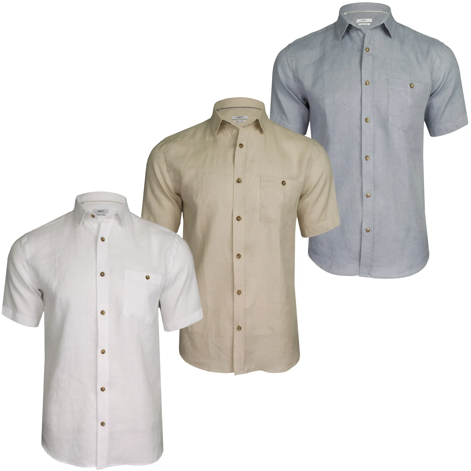 Mens Regular Fit 100% Pure Linen Short-Sleeved Shirt from Xact