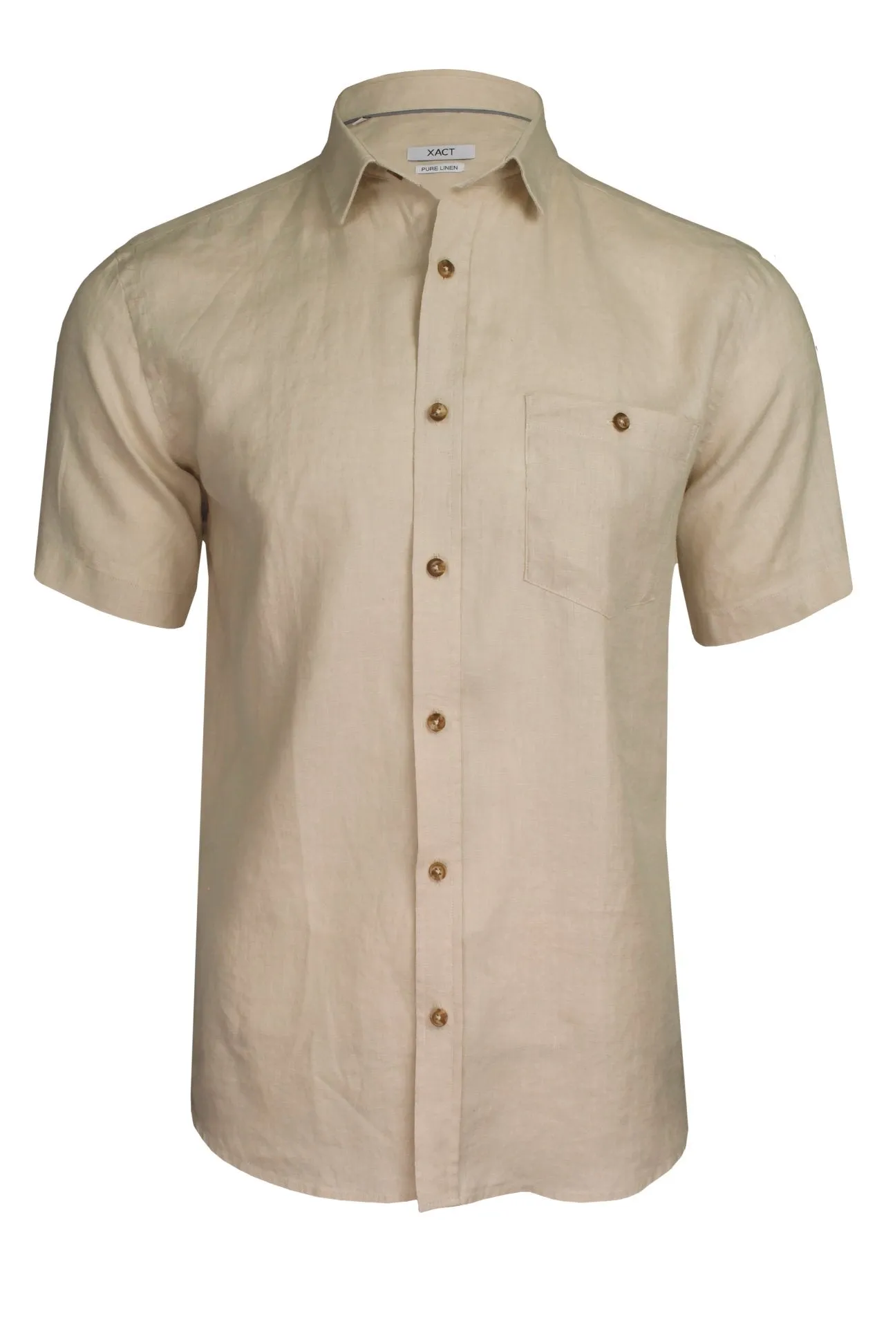 Mens Regular Fit 100% Pure Linen Short-Sleeved Shirt from Xact