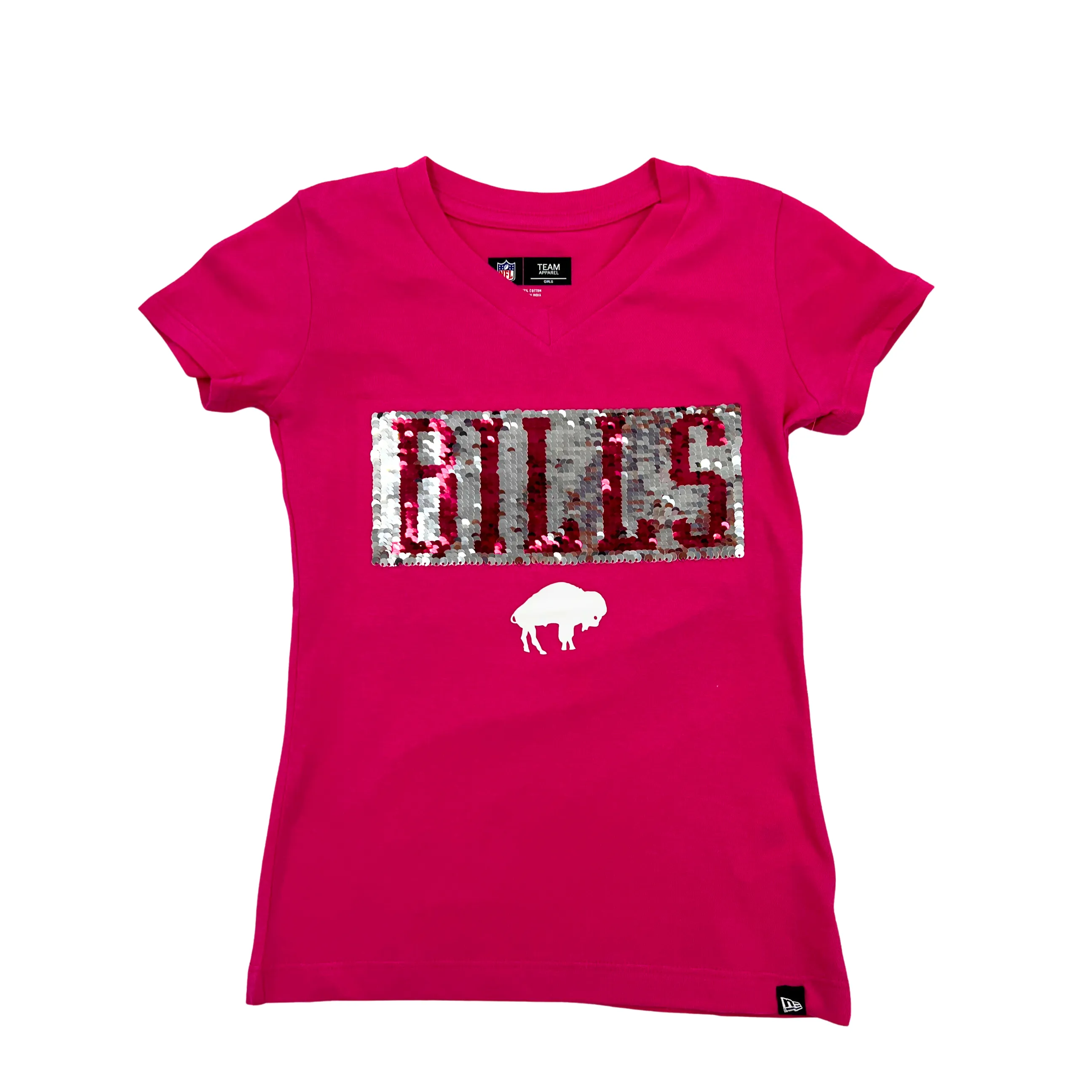 Youth Girls New Era Bills Pink Reversible Sequins Short Sleeve Shirt