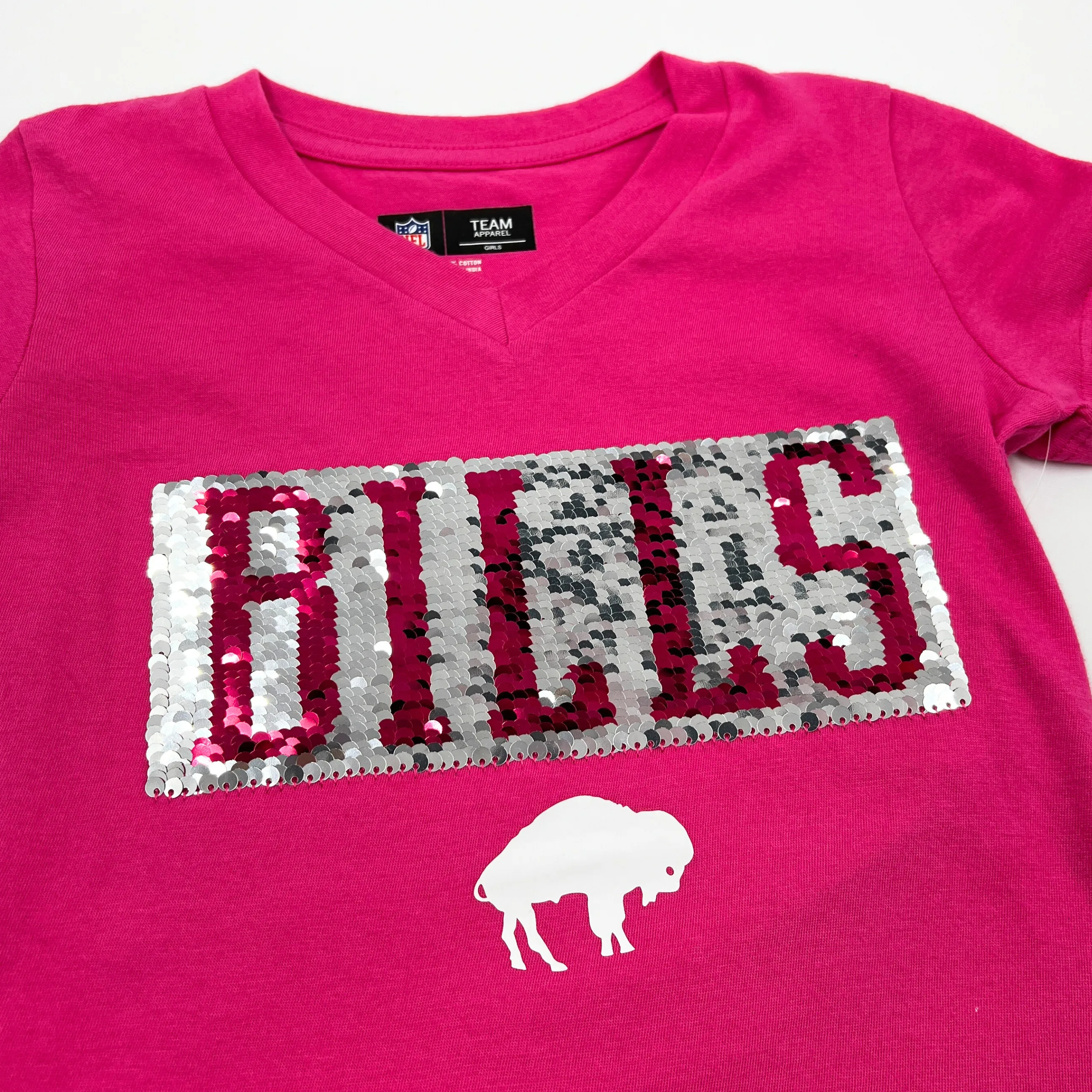 Youth Girls New Era Bills Pink Reversible Sequins Short Sleeve Shirt